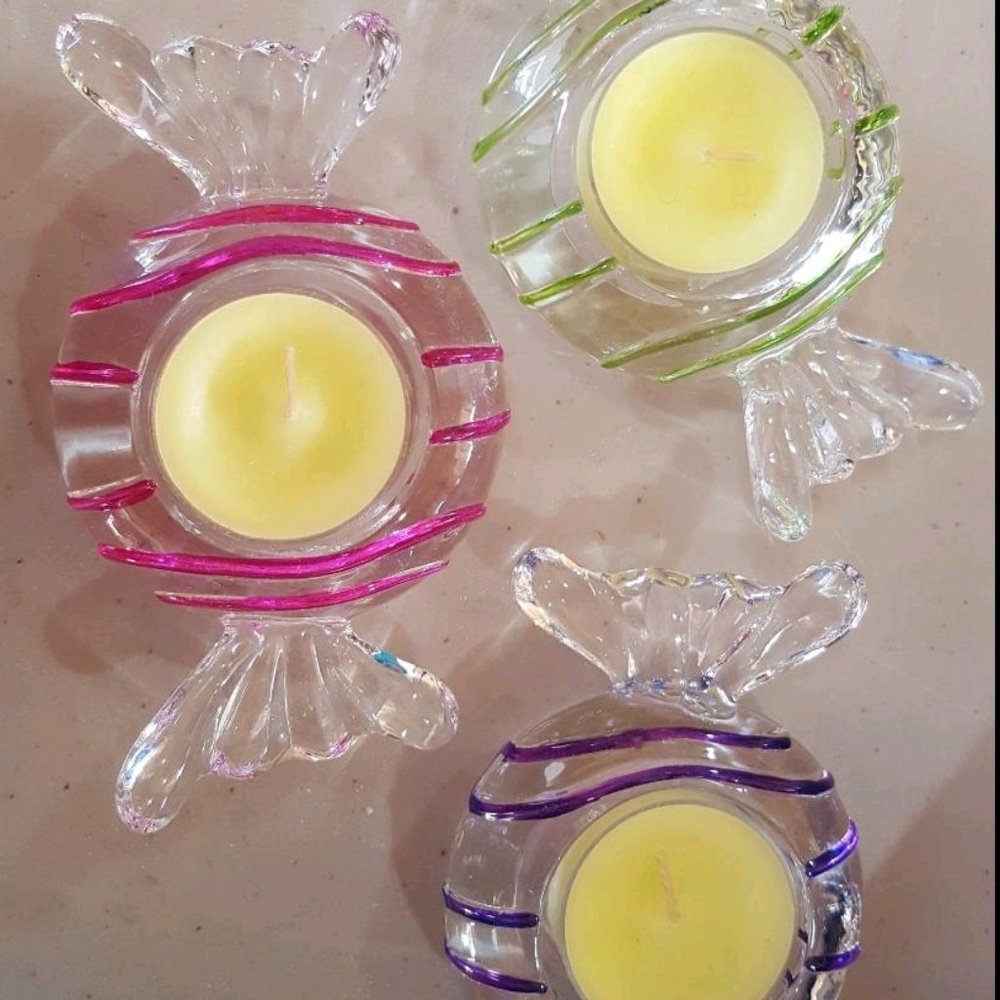 PartyLite Candy glass tealight holder trio with 3 tealights included